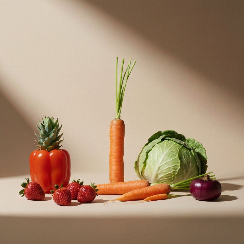 Nutritious foods arranged for balanced meal composition